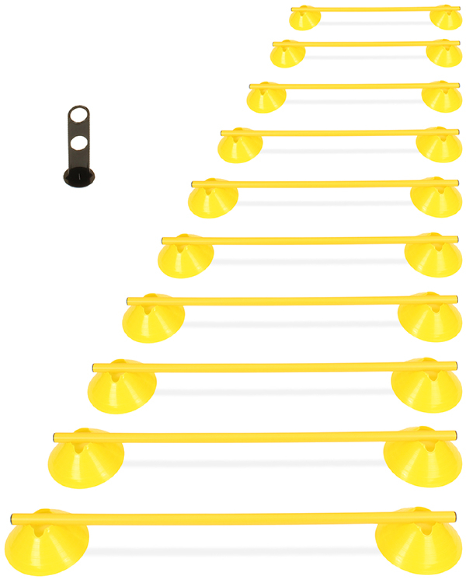 Mini-Hürden 10er Set mit Tragehalter & Stangen 100 cm, Mulden & Stangen in 4 Farben