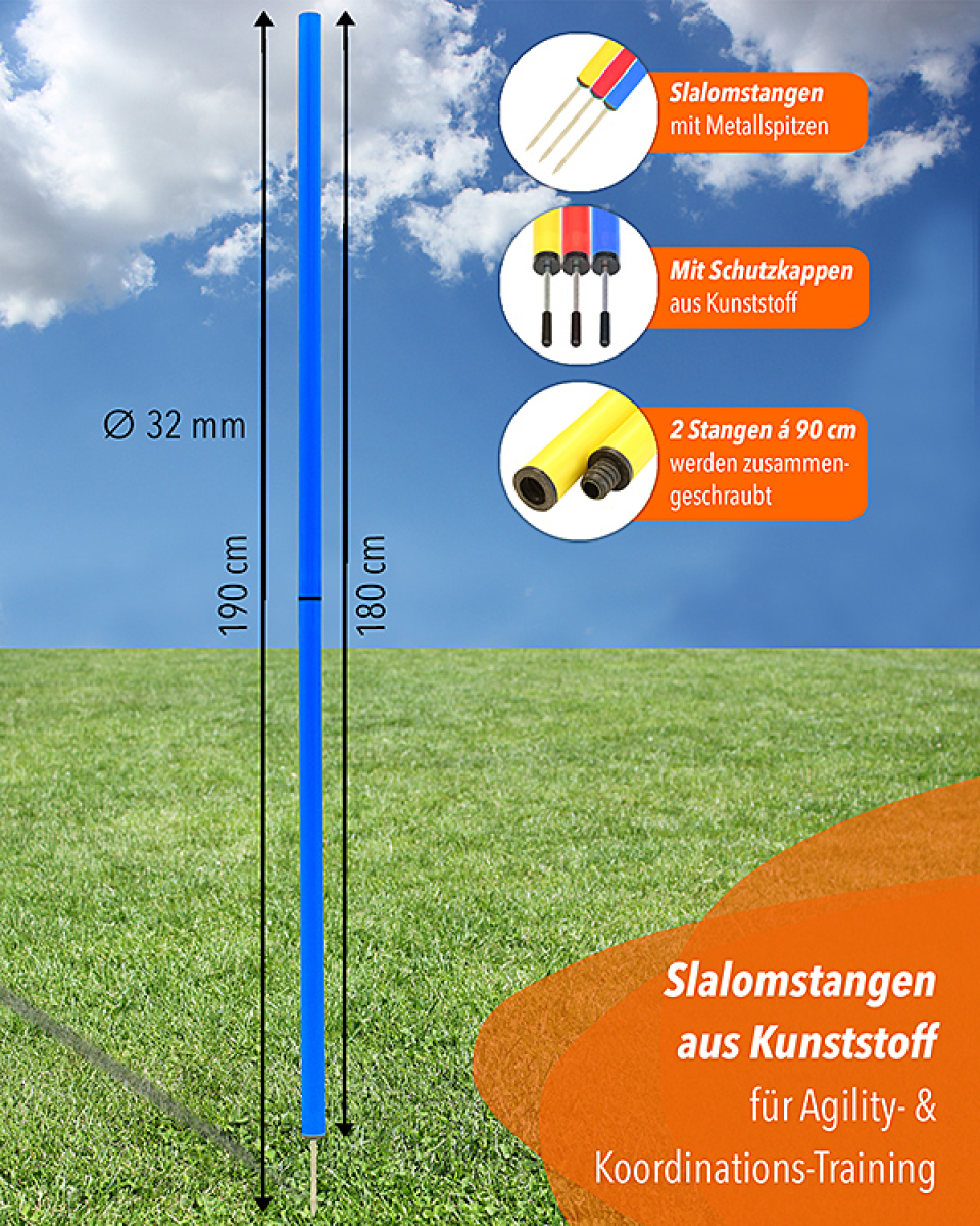 Slalomstangen mit Metallspieß, 180 cm, ø 32 mm, 3 Farben