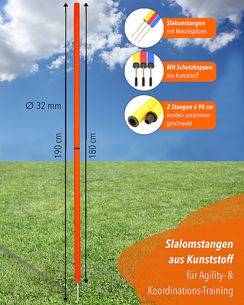 Slalomstangen mit Metallspieß, 180 cm, ø 32 mm, 3 Farben