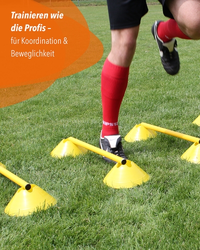 Mini hurdles set of 10 with carrying holder & 100 cm poles, troughs & poles in 4 colors
