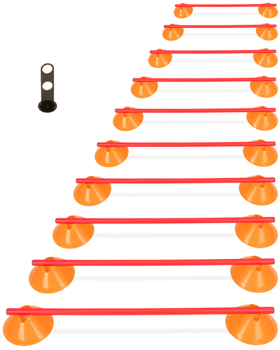 Mini-Hürden 10er Set mit Tragehalter & Stangen 100 cm, Mulden & Stangen in 4 Farben