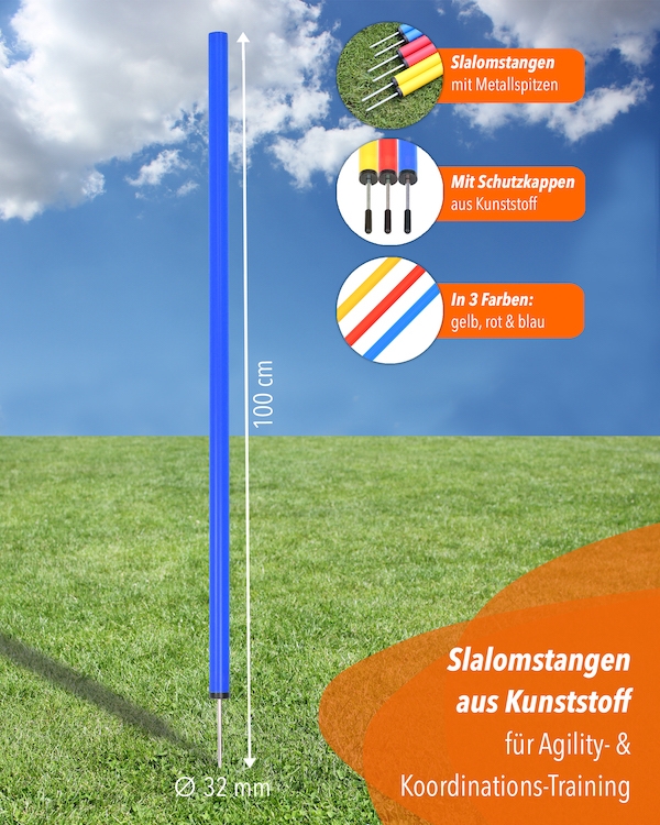 Slalomstangen mit Metallspieß, 100 cm, ø 32 mm, 3 Farben